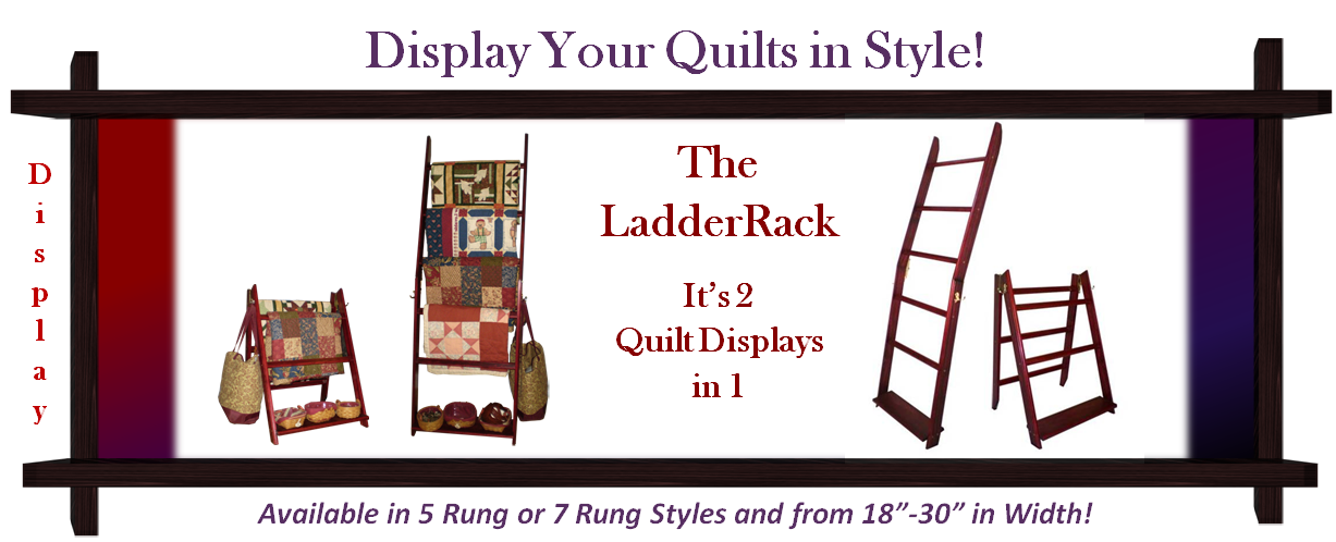 Display your quilts in style! The LadderRack is a versatile quilt rack (available in 5-rung & 7-rung) that allows you to have it folded in an A-frame next to your couch or lean it against the wall in ladder form, so everyone can admire your quilts.
